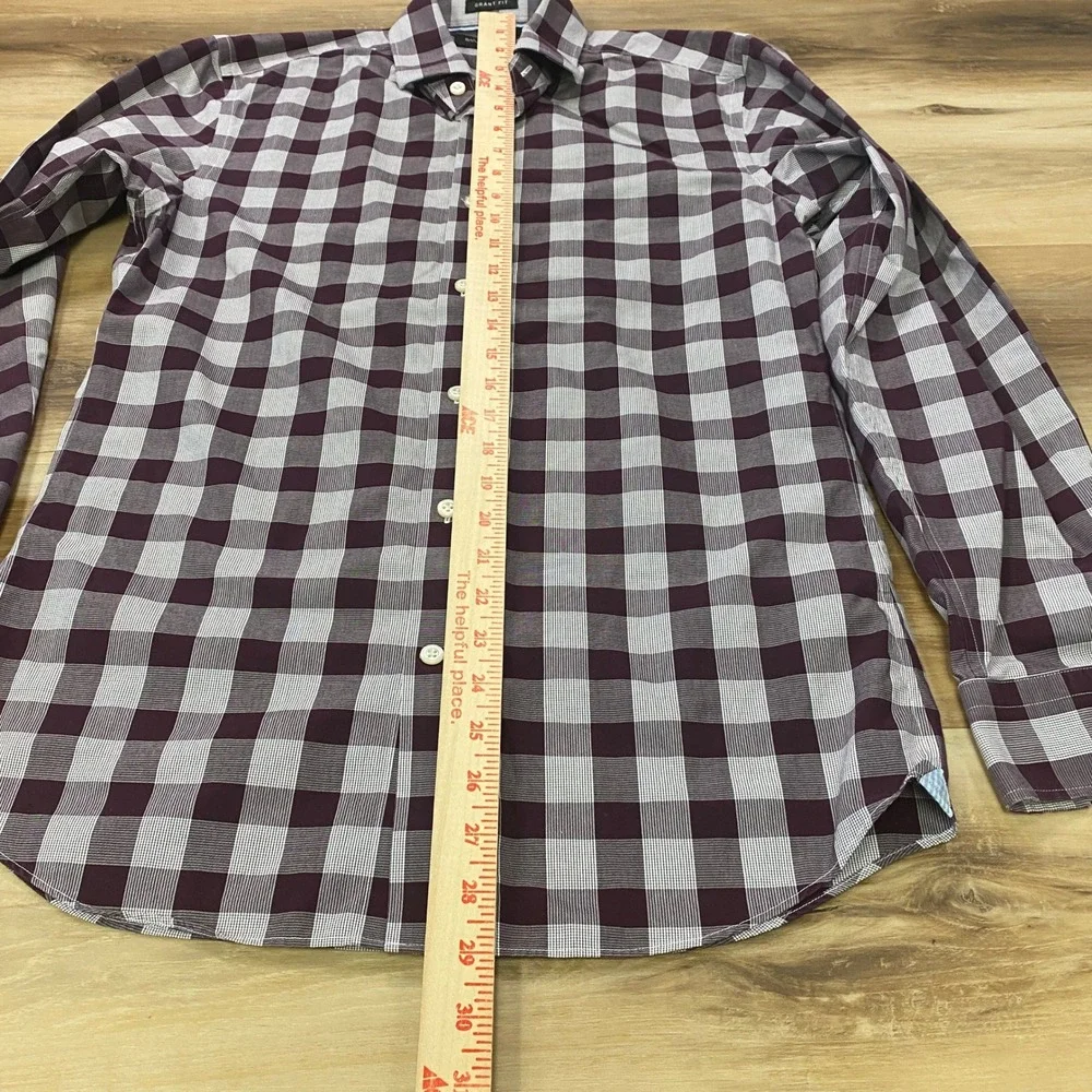 Banana Republic Shirt Mens Small Grant Fit Gingham Check Cotton Burgundy White